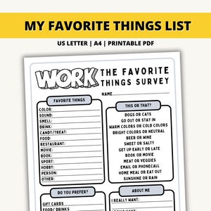 Team Building Get to Know Me Questionnaire Printable, My Favorite ...