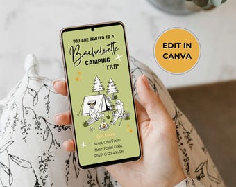 Digital Camping Bachelorette Invitation, Bachelorette Girls Gone Mild, Camp Bach Girls Weekend Invitation Editable Canva Template