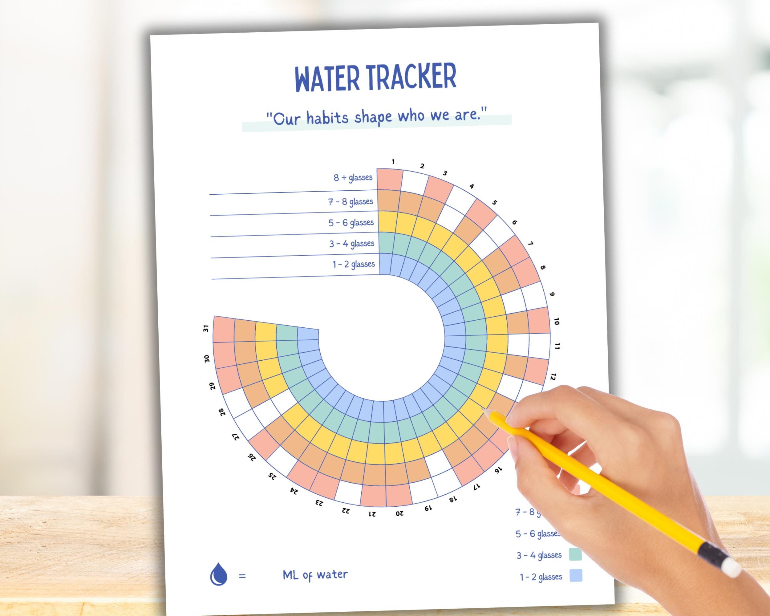Water Intake Tracker Monthly Printable Water Tracker Circular Rainbow ...