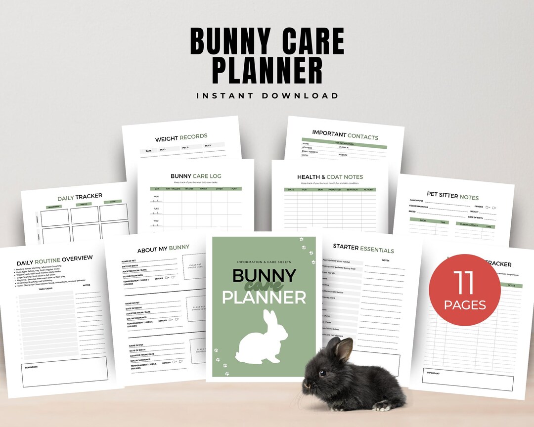 Printable Rabbit Care Bunny Rabbit Care Planner Printable Template US Letter, Bunny Care ...