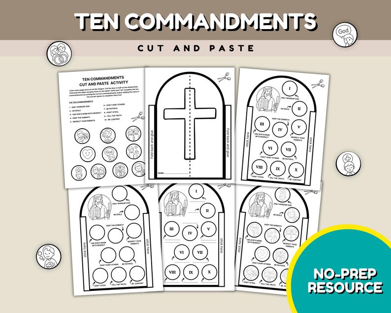 Printable Ten Commandments Craft, 10 Commandments for Kids, Color, Cut ...