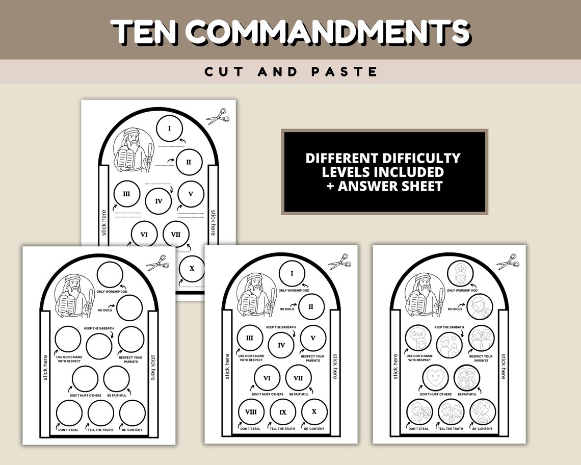 Printable Ten Commandments Craft, 10 Commandments for Kids, Color, Cut ...