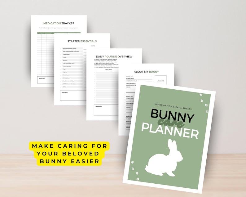 Printable Rabbit Care Bunny Rabbit Care Planner Printable Template US Letter, Bunny Care ...
