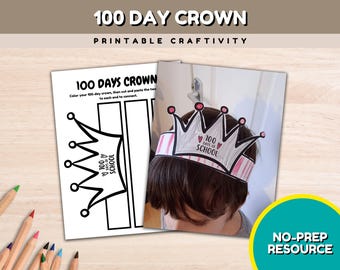 Corona de papel para colorear para el 100.º día de clases (imprimible) / Hoja de actividades de jardín de infantes "I Crushed" / Hoja para colorear de los 100 días