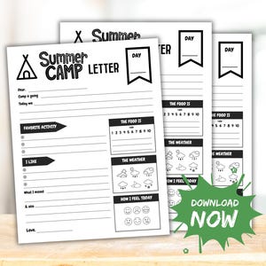 Summer Camp Letter Template, Letters for One Happy Camper, Summer Camp Letters to Home with Writing Prompts, Letters from Camp Mail