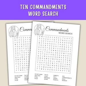 Ten Commandments Word Search Printable, 10 Commandments Bible Activity ...