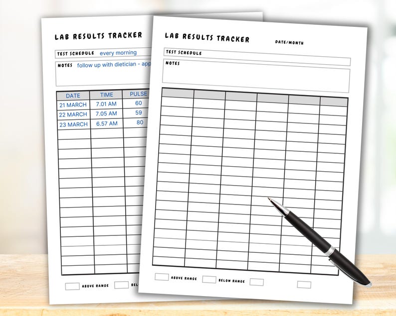 Lab Results Tracker Printable Blood Test Log PDF Medical Lab Record ...