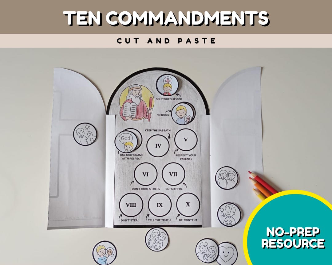 Ten Commandments Handwork Printable Ten Commandments Craft, 10 Commandments for Kids, Color, Cut ...
