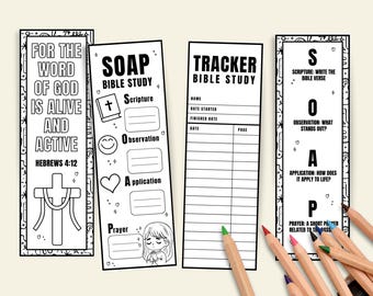 SOAP Bible Study Printable Book Marks: SOAP Method Bookmarks Printable with Reading Log Coloring Bible Study Tools Christian Journaling Tool