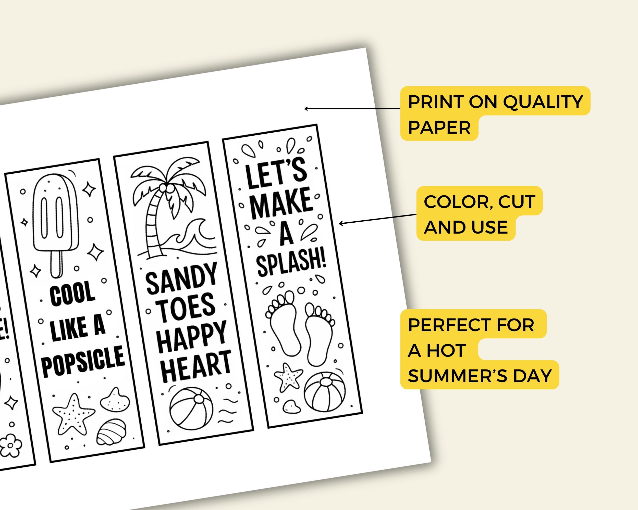 Summer Coloring Bookmarks Printable Book Marks DIY Bookmarks Coloring ...