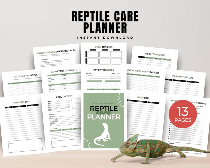 Reptile Care Planner Printable, Reptile Care Journal, Bearded Dragon Care Log, Crested Gecko Pet Planner, Leopard Gecko Journal, Pet Sitter Notes Template