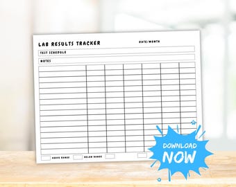 Tracker voor laboratoriumresultaten, afdrukbare pdf-bestand met labtracker, tracker voor bloedtestresultaten, organiseer moeiteloos je medische dossiers en laboratoriumtests