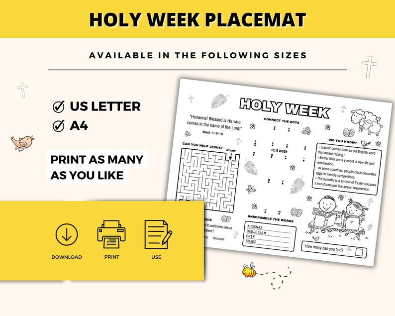 Holy Week Printable Placemat Craft for Kids, Easter Activity Sheet ...