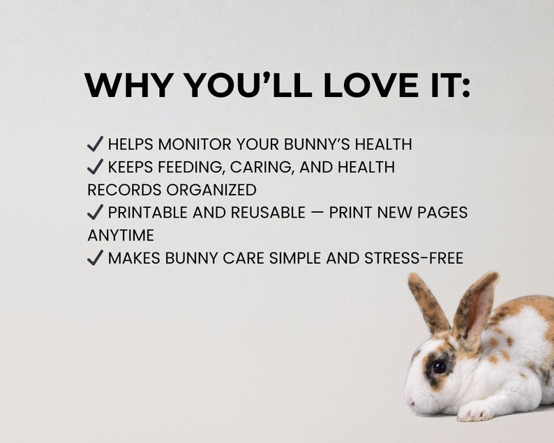 Printable Rabbit Care Bunny Rabbit Care Planner Printable Template US Letter, Bunny Care ...