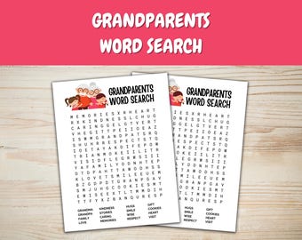 Grandparents Day Word Search Printable, Fun Activity for Grandma & Grandpa, Grandparent Puzzle | Instant Download Gift 2nd - 5th Grade