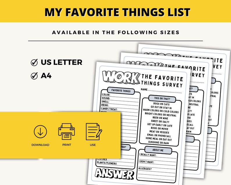 Team Building Get to Know Me Questionnaire Printable, My Favorite ...