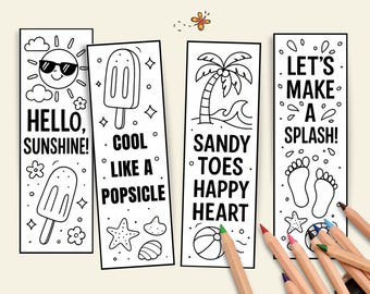 Summer Coloring Bookmarks Printable Book Marks DIY Bookmarks Coloring Pages Bookshelf Adult Coloring Summer Crafts