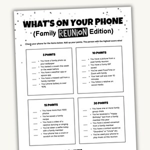 Family Reunion Games What&#39;s On Your Phone Game with Fun Sparkling Stars Design Fun Icebreaker Activity for All Ages