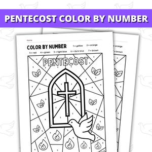 Pentecost Coloring Sheet Color By Number Easy Printable for Kids, Printable Pentecost Activity for Kids, Pentecost Craft Coloring Page