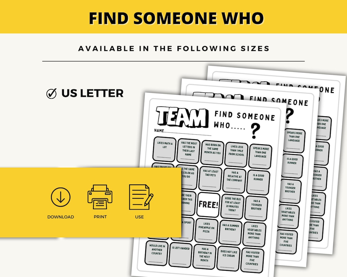 Team Building Get to Know Me Questionnaire Printable, Find Someone Who ...