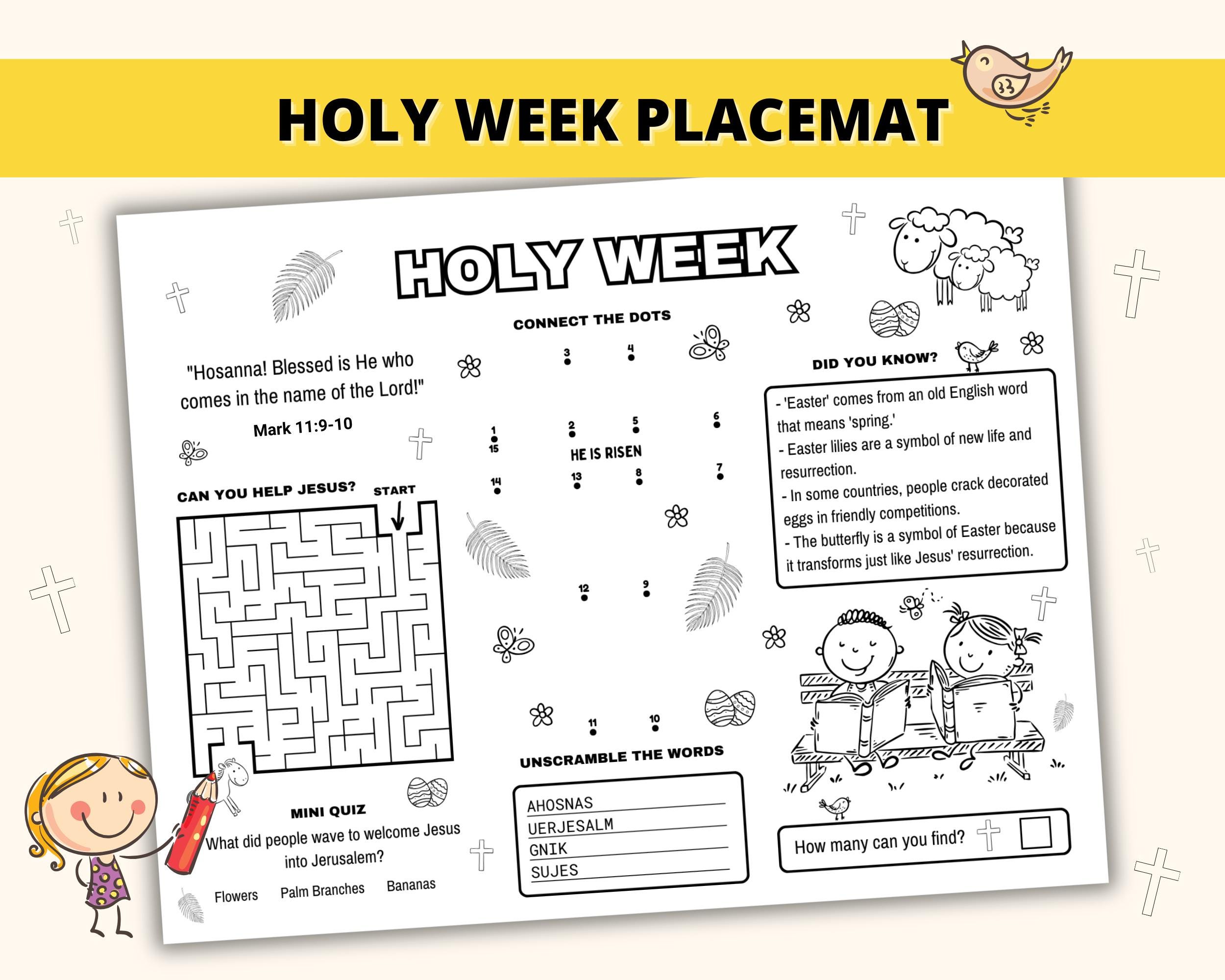Holy Week Printable Placemat Craft for Kids, Easter Activity Sheet ...