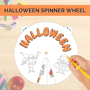 Atividade para colorir de Halloween com roda giratória, festa de artesanato de Halloween, ideias perfeitas para artesanato e educação domiciliar para impressão