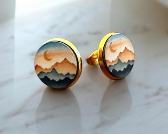 Mountain Stud Earrings, Moon Post Earrings, Hypoallergenic Earrings, Gold or Silver Jewelry gift for daughter, Gift for Daughter
