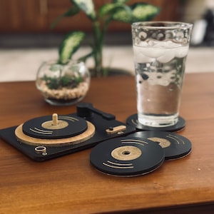 Vintage Record Player Coaster Set, Retro Record Player Home Decor