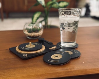 Vintage Record Player Coaster Set, Retro Record Player Home Decor