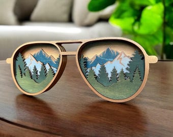 Wood Mountain Sunglasses Decor: 3D Layered Nature Art