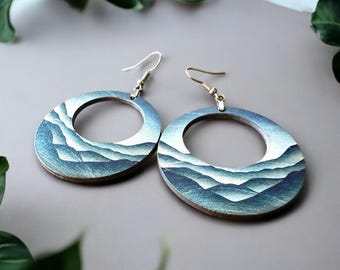 Mountain Dangle Wood Earrings, Wooden Earrings 5th Anniversary Gift for Her, Wooden Jewelry