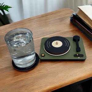 Record Player Coaster Set | Retro Coffee Table Drink Coasters | Vinyl Record Lover Gift | Mid Century Modern Home Decor | Gift for Friend