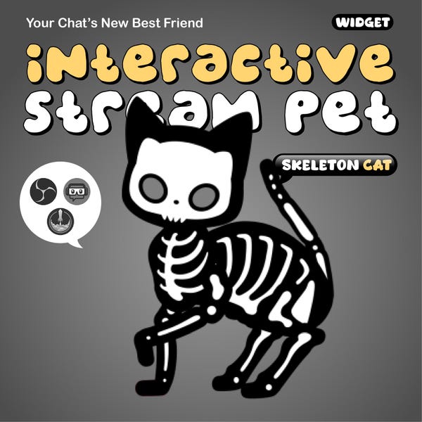 die schwarze Katze Stream Pet Overlay | Interaktives animiertes Virtuelles Haustier zum Live Streamen auf Twitch, YouTube, Facebook & Kick