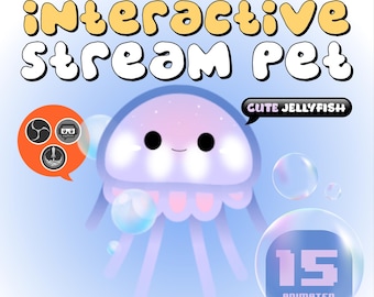 cute jelly fish Stream Pet Overlay | Interactive Animated Virtual Pet for Live Streaming on Twitch, YouTube, ocean, sea widget