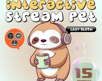Cozy Lazy Sloth Stream Pet Overlay | Interactive Animated Widget 14 command reaction