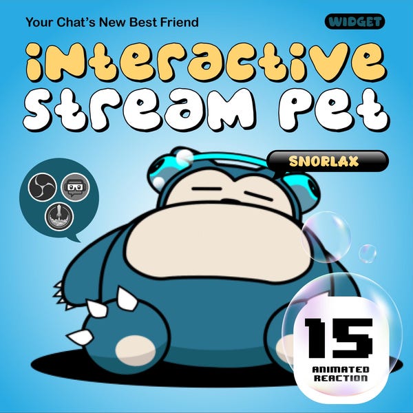 Relax Snorlax Stream Pet Overlay | Interactive Animated Virtual Pet for Live Streaming on Twitch, YouTube, Facebook & Kick