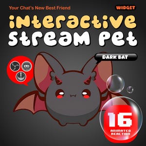 Overlay met donkere vampiervleermuisstroom huisdier | Interactief geanimeerd virtueel huisdier voor livestreaming op Twitch, YouTube, Facebook en Kick
