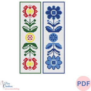 Scandinavian Floral Bookmarker Cross Stitch Pattern: Easy DIY (PDF Pattern)Floral Motifs Collection