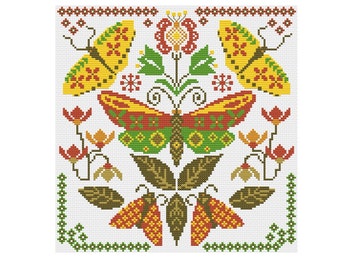 Butterfly and Flowers Instant download PDF cross stitch pattern. Animal Cross Stitch Chart, digital pattern Home Decor. gift idea.