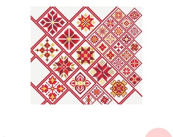Geometric Square  Motive Sampler cross stitch pattern, Tiles Cross Stitch design.  Download PDF.