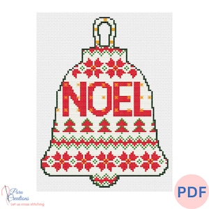 NOEL Christmas Bell Cross Stitch Pattern: Winter Ornament (Digital PDF File)