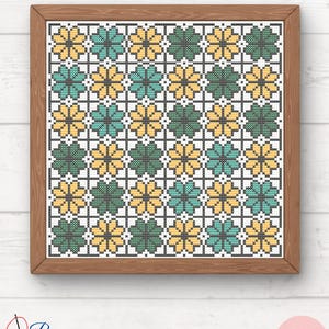 Quilt Blumen Kreuzstichmuster.  PDF herunterladen. Handmade Wohndekor.