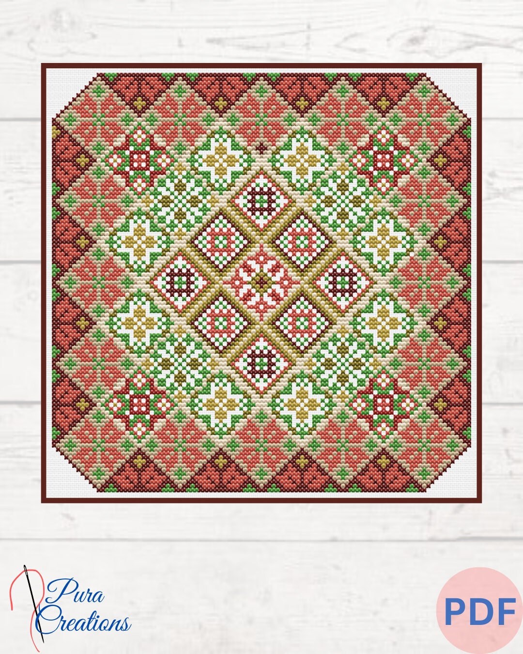 Terracotta Tiles Cross Stitch Pattern - Mediterranean Touch Design. PDF ...