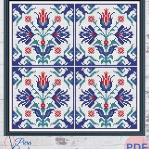 Turkish traditional Tile Cross Stitch Pattern: Mosaic Design (PDF Download)