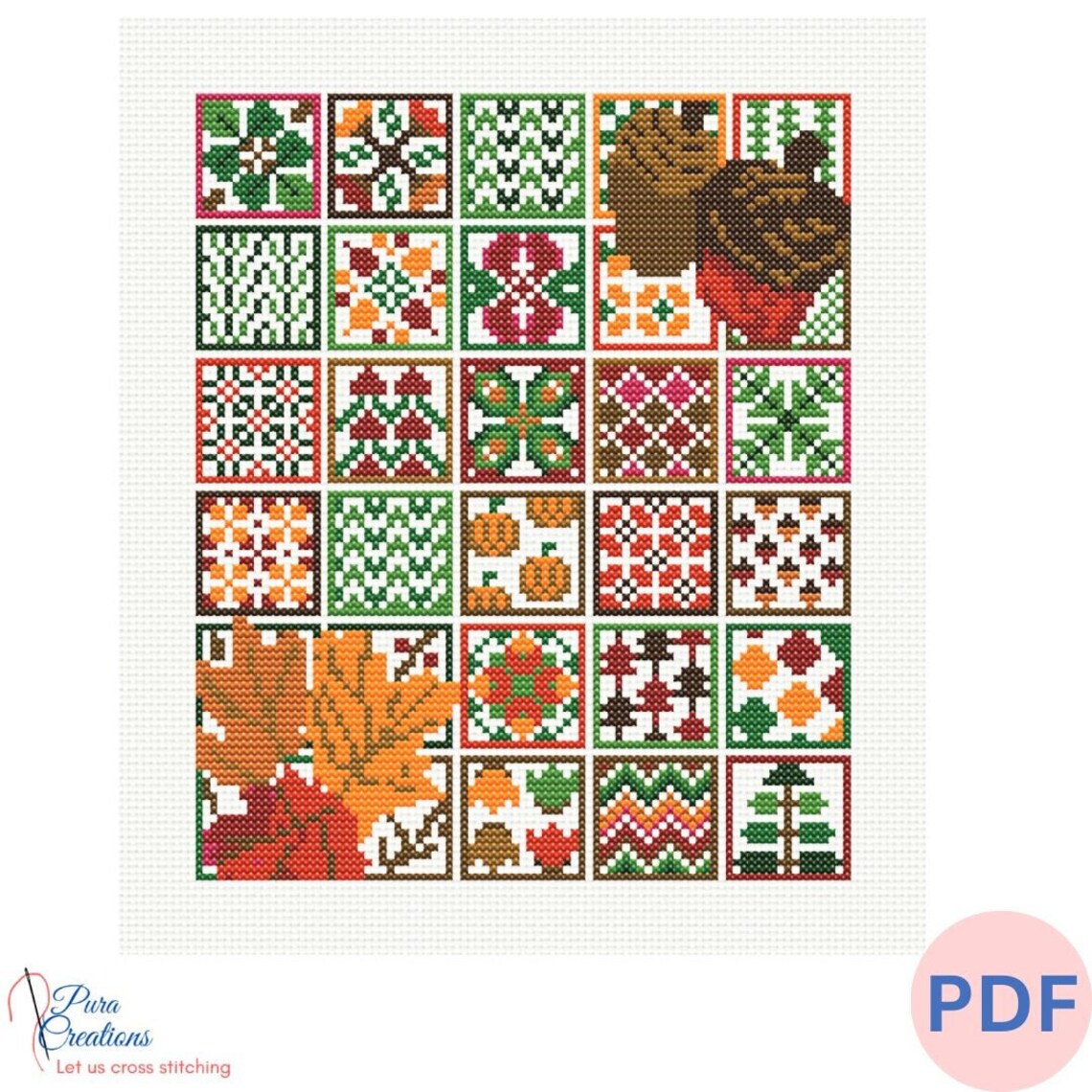 Fall Tiles Cross Stitch Pattern: Autumn Mosaic Design (PDF Download) - Etsy