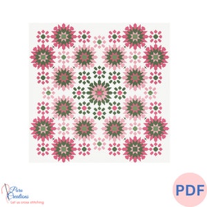 Blumen für Blumen Kreuzstichmuster, marokkanische Fliesen inspiriert.  PDF herunterladen. Symmetrisches Muster.