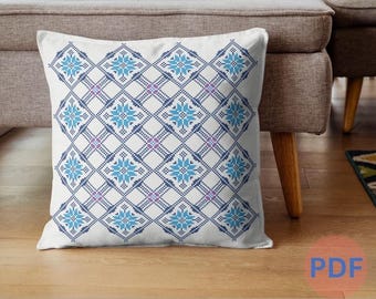 Square flowers cross stitch pattern, Cushion Cover Cross Stitch pattern.  Download PDF. Handmade home decor. Cross Stitch Pillow pattern