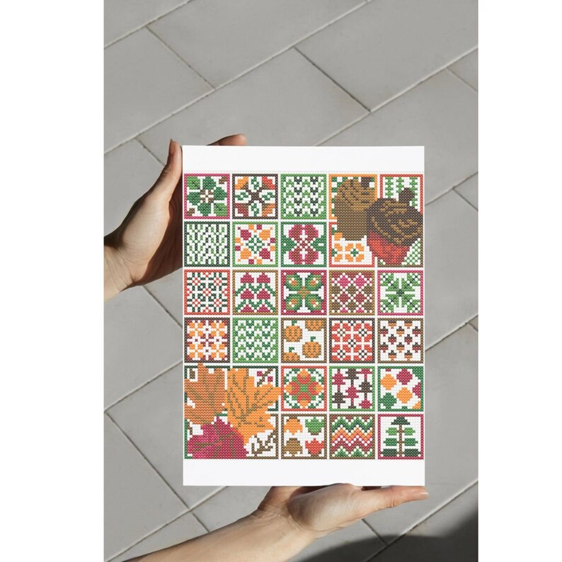 Fall Tiles Cross Stitch Pattern: Autumn Mosaic Design (PDF Download) - Etsy