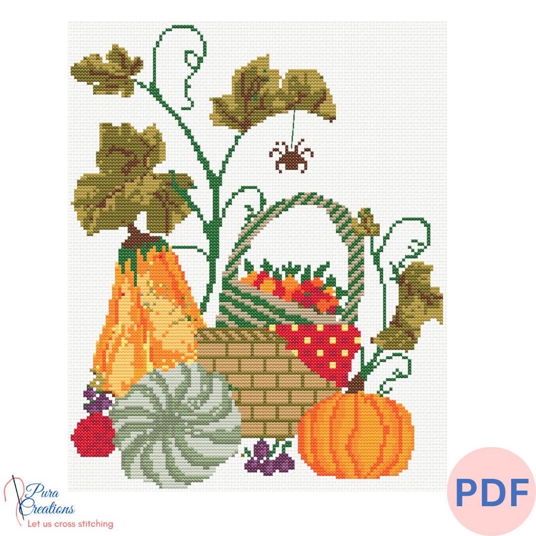 Autumn Harvest Cross Stitch Pattern: Pumpkin & Fall Fruits (PDF ...