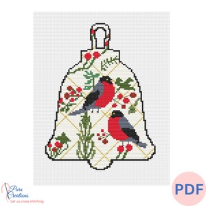 Bird Christmas Bell Cross Stitch Pattern: Winter Ornament (Digital PDF)